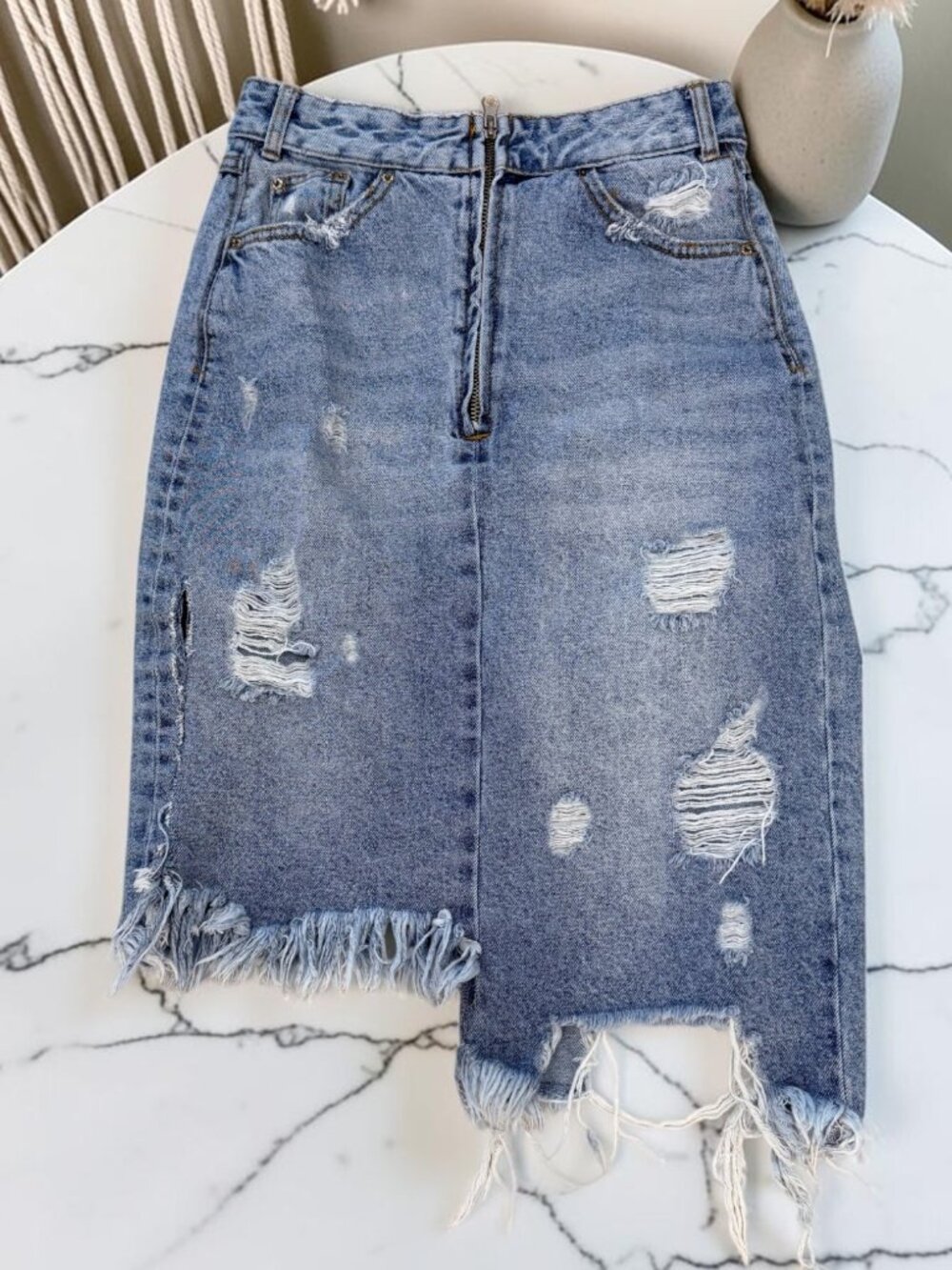 ZARA IX’D Denim Makers Asymmetrical Knee Length Denim Jean Skirt Size XS - Picture 2 of 10